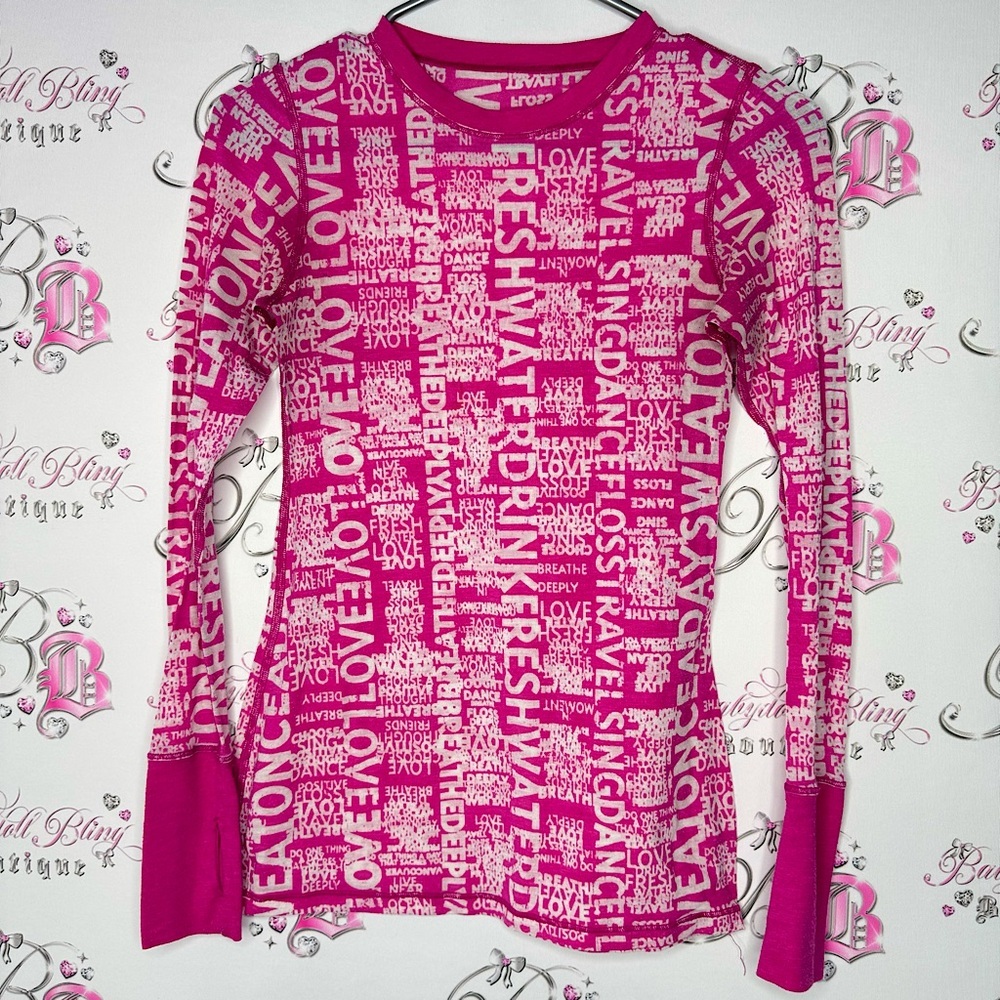 Lululemon top manifesto writing vintage breathe water pink very rare shirt